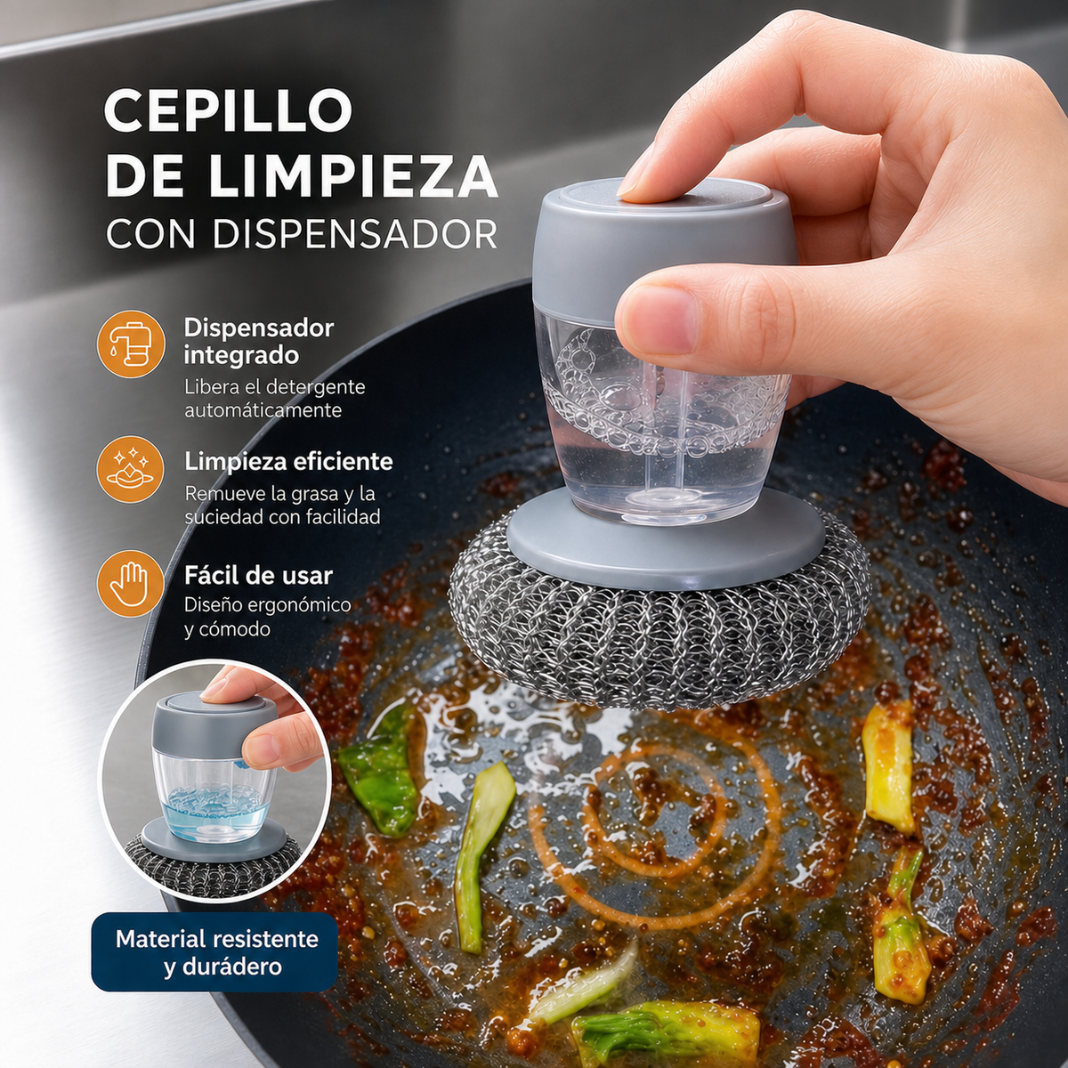 Dispensador Jabón Esponja brillo Olla